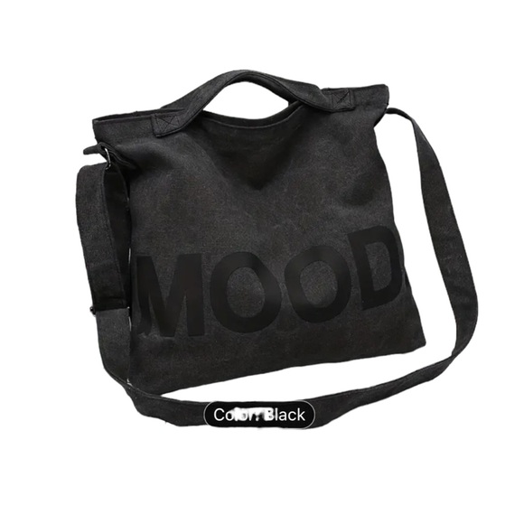 “Mood” cute canvas tote bad. Black with adjustable strap. New with tags. - Picture 5 of 7